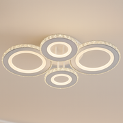 Lustra LED cu telecomanda si cristal NOVA ROTONDA RGB 82W, 4 Cercuri, lumina Rece/Calda/Neutra, Dimabila, Alb
