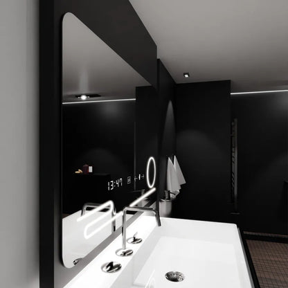 Oglinda LED Rectangulara, 100x60cm, Harmonie MotionGlow Marcello, Sistem Dezaburire, Ceas & Termometru, Lupa Cosmetica, Dimabila