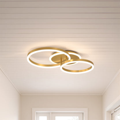 Lustra LED cu telecomanda RINOVA 66W, 2 Cercuri, lumina Rece/Calda/Neutra, Dimabila, Auriu Lucios