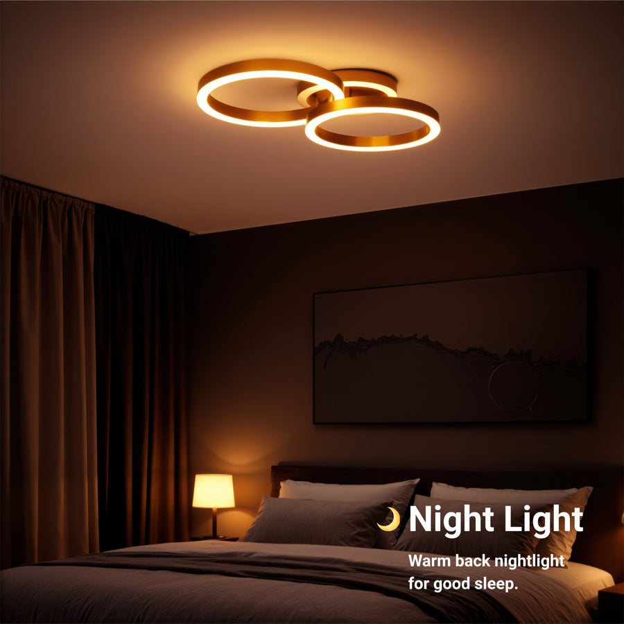 Lustra LED cu telecomanda RINOVA 66W, 2 Cercuri, lumina Rece/Calda/Neutra, Dimabila, Auriu Lucios