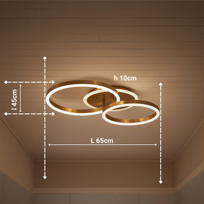Lustra LED cu telecomanda RINOVA 66W, 2 Cercuri, lumina Rece/Calda/Neutra, Dimabila, Auriu Lucios
