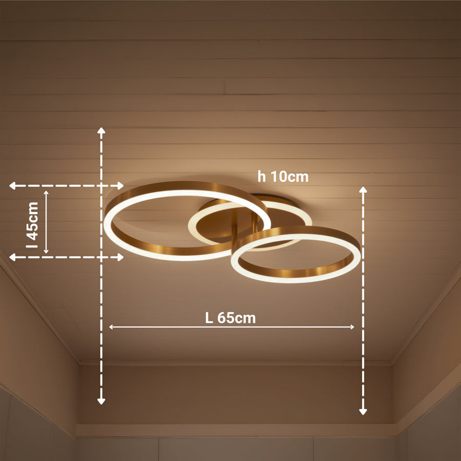 Lustra LED cu telecomanda RINOVA 66W, 2 Cercuri, lumina Rece/Calda/Neutra, Dimabila, Auriu Lucios