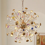 Candelabru Modern cu Cristal, FloraLux, 32xG4, Auriu si Cristale , 54.5cm, Inaltime Reglabila, Metal si Cristal