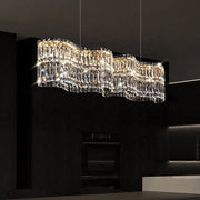 Candelabru Cristal LED cu Telecomanda WAVE Imperio, 100cm, Crom Lucios, Lumina Calda/Rece/Neutra, Inaltime Reglabila, Lumina Dimabila, Metal si Cristal