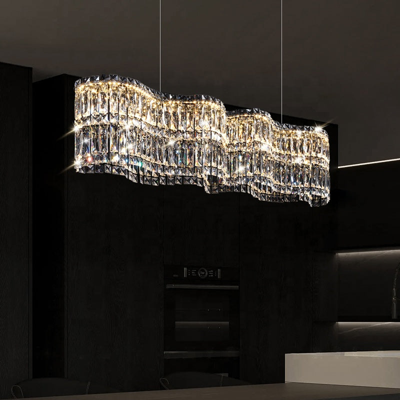 Candelabru Cristal LED cu Telecomanda WAVE Imperio, 100cm, Crom Lucios, Lumina Calda/Rece/Neutra, Inaltime Reglabila, Lumina Dimabila, Metal si Cristal