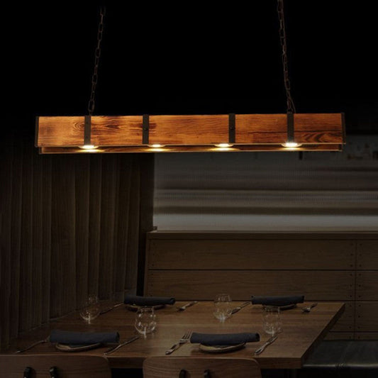 Lustra LED Vintage LV565/4, 12W, 3000K, Rustic Barn, Lemn si Metal, 100cm, Galben