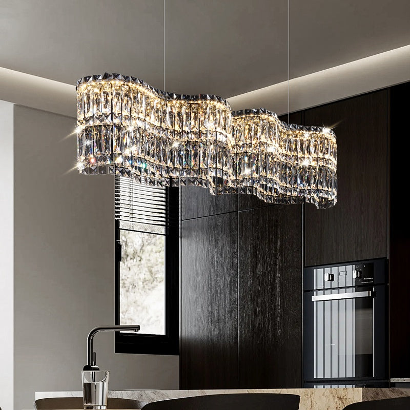 Candelabru Cristal LED cu Telecomanda WAVE Imperio, 100cm, Crom Lucios, Lumina Calda/Rece/Neutra, Inaltime Reglabila, Lumina Dimabila, Metal si Cristal