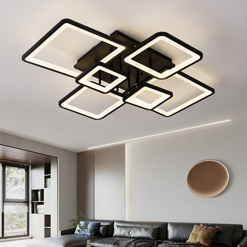 Lustra LED cu telecomanda ELLA 120W, 6 Patrate, lumina Rece/Calda/Neutra, Dimabila, Negru, Metal si Acril