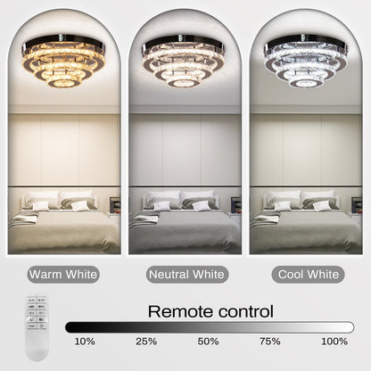 Lustra LED Cristal cu Telecomanda LLC151/500CH, 64W, 3 Elemente, lumina Rece/Calda/Neutra, Dimabila, Crom Lucios