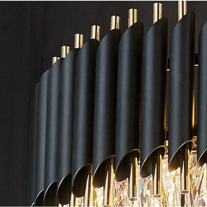 Candelabru Cristal VERSAILLES Eleganza 8x E14, 48 cm, Auriu Lucios si Negru, Inaltime Reglabila