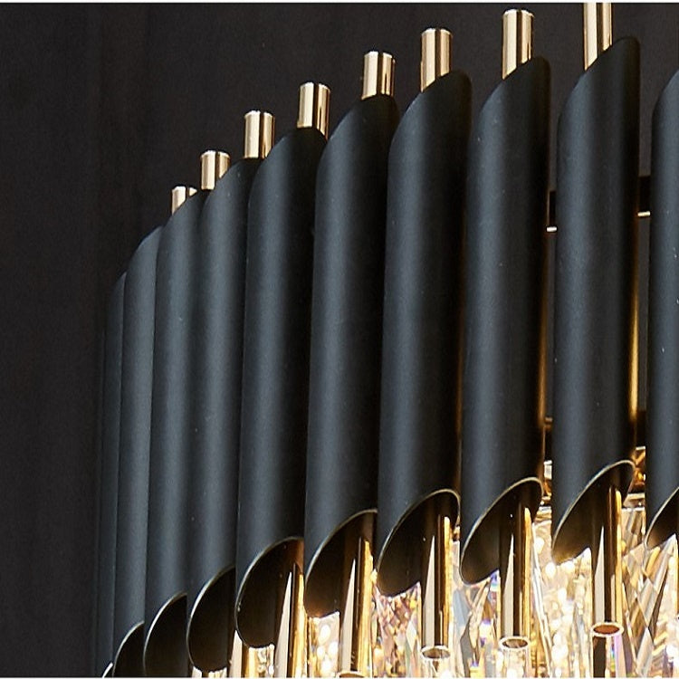Candelabru Cristal VERSAILLES Eleganza 8x E14, 48 cm, Auriu Lucios si Negru, Inaltime Reglabila