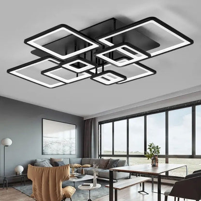 Lustra LED cu telecomanda ELLA 186W, 8 Patrate, lumina Rece/Calda/Neutra, Dimabila, Negru