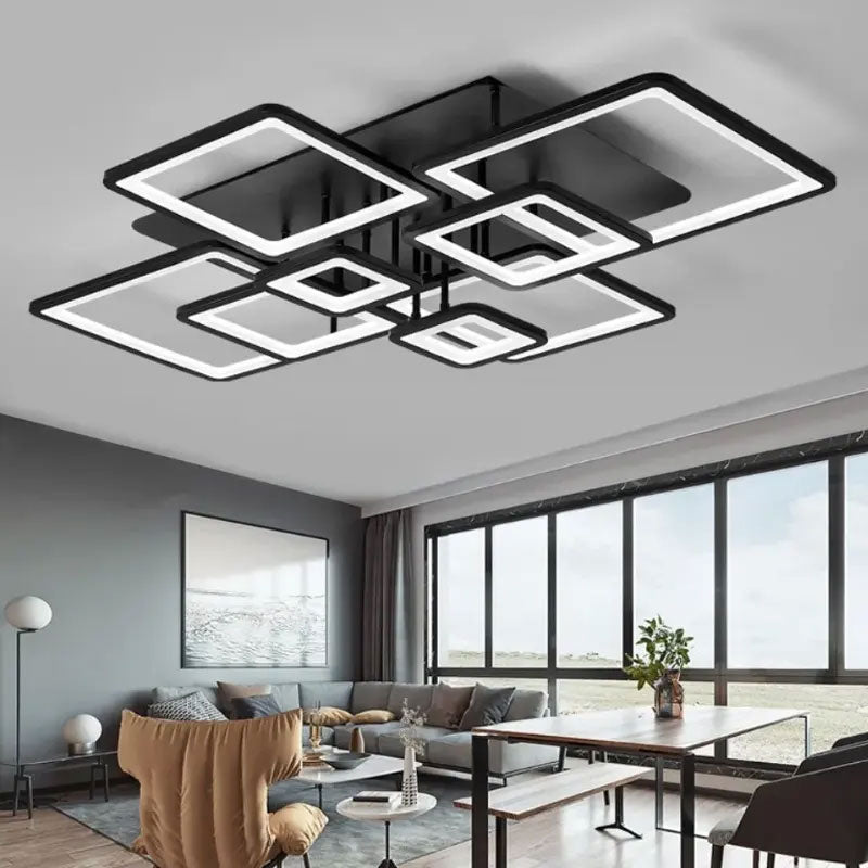 Lustra LED cu telecomanda ELLA 186W, 8 Patrate, lumina Rece/Calda/Neutra, Dimabila, Negru