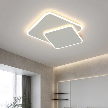 Lustra LED cu telecomanda  FUTURA LUMINA 66W, 2 Patrate, lumina Rece/Calda/Neutra, Dimabila, Alb