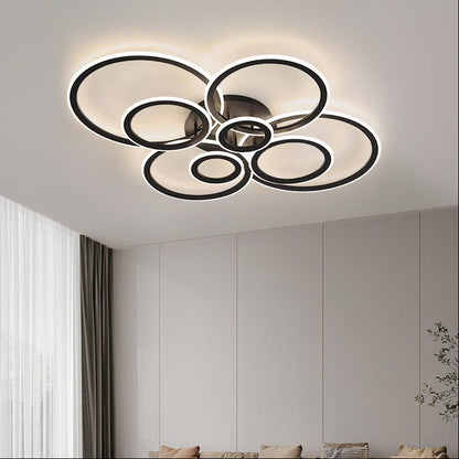 Lustra LED cu telecomanda BETTY 130W, 8 Cercuri, lumina Rece/Calda/Neutra, Dimabila, Negru
