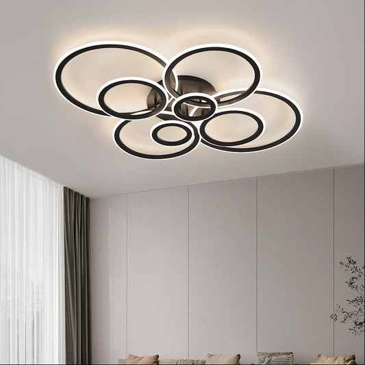Lustra LED cu telecomanda BETTY 130W, 8 Cercuri, lumina Rece/Calda/Neutra, Dimabila, Negru