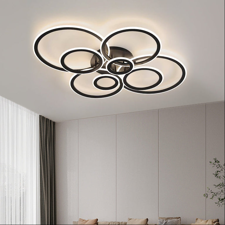 Lustra LED cu telecomanda BETTY 130W, 8 Cercuri, lumina Rece/Calda/Neutra, Dimabila, Negru