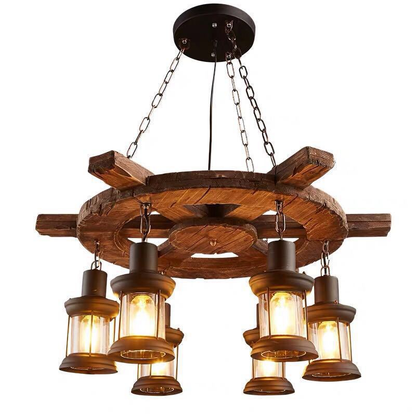 Lustra Vintage LV592/6BK, 6xE27, Rustic Barn, Sfoara si Metal, 70cm, Negru