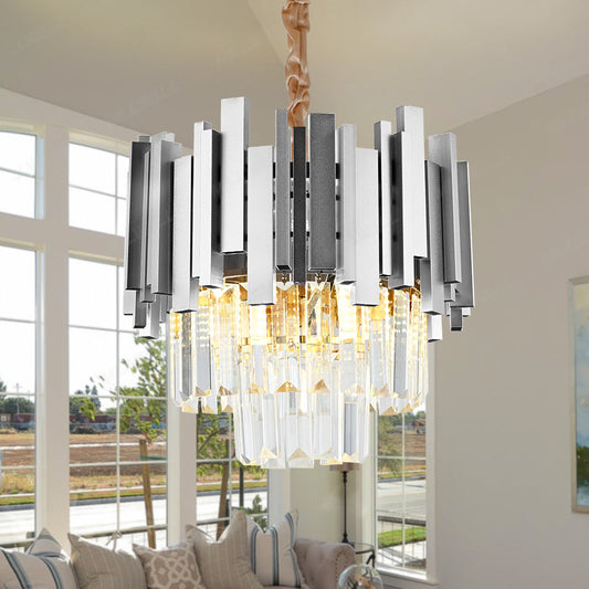 Candelabru Cristal BLOIS Petito 3xE14, Diametru 30cm, Argintiu, Inaltime Reglabila