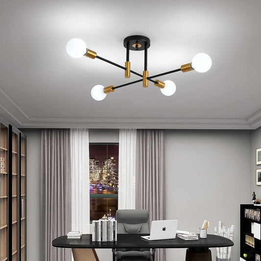 Lustra Modernist Gentile, 4x E27, Negru și Auriu, Design Modern