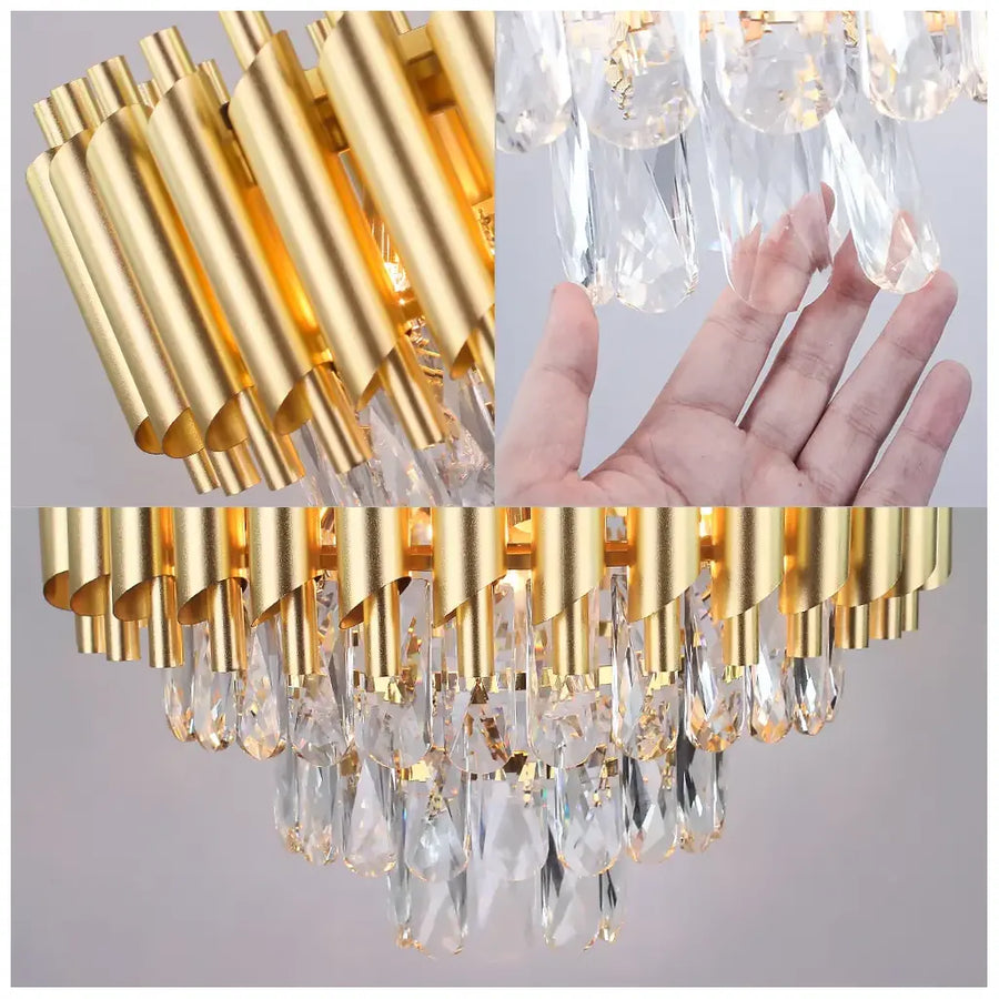 Candelabru Cristal VERSAILLES Petito 3xE14, Diametru 30cm, Auriu, Inaltime Reglabila, Metal si Cristal