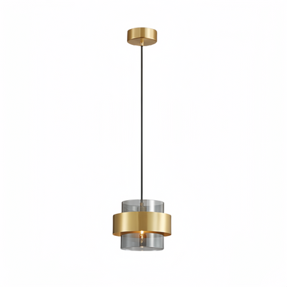 Lustra Suspendata LC855/1GY, 1XE27, Inaltime Reglabila, Sticla si Metal