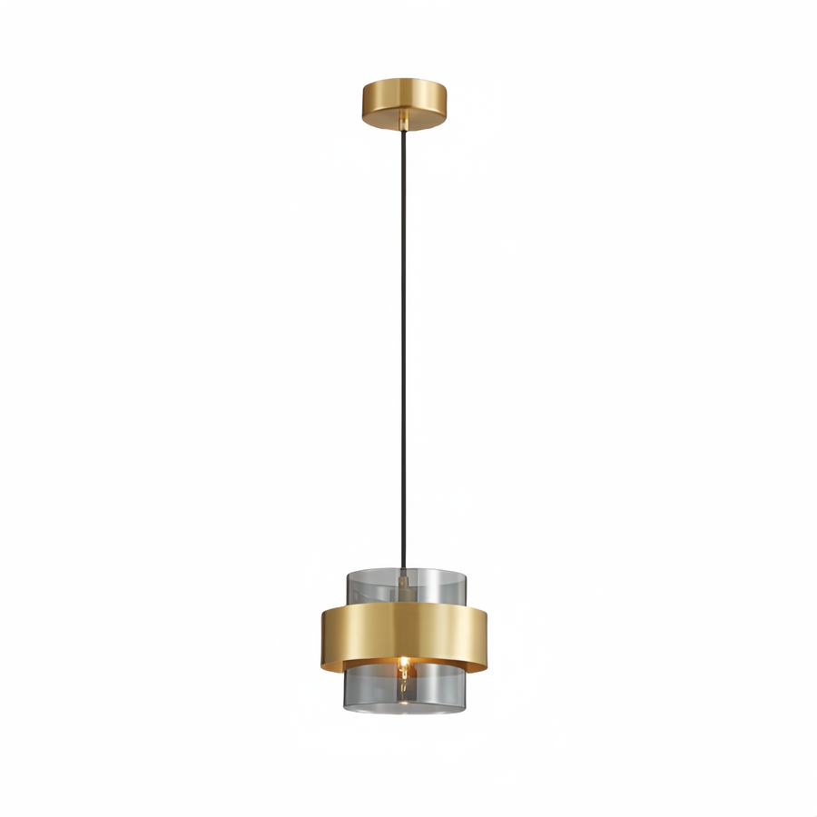 Lustra Suspendata LC855/1GY, 1XE27, Inaltime Reglabila, Sticla si Metal