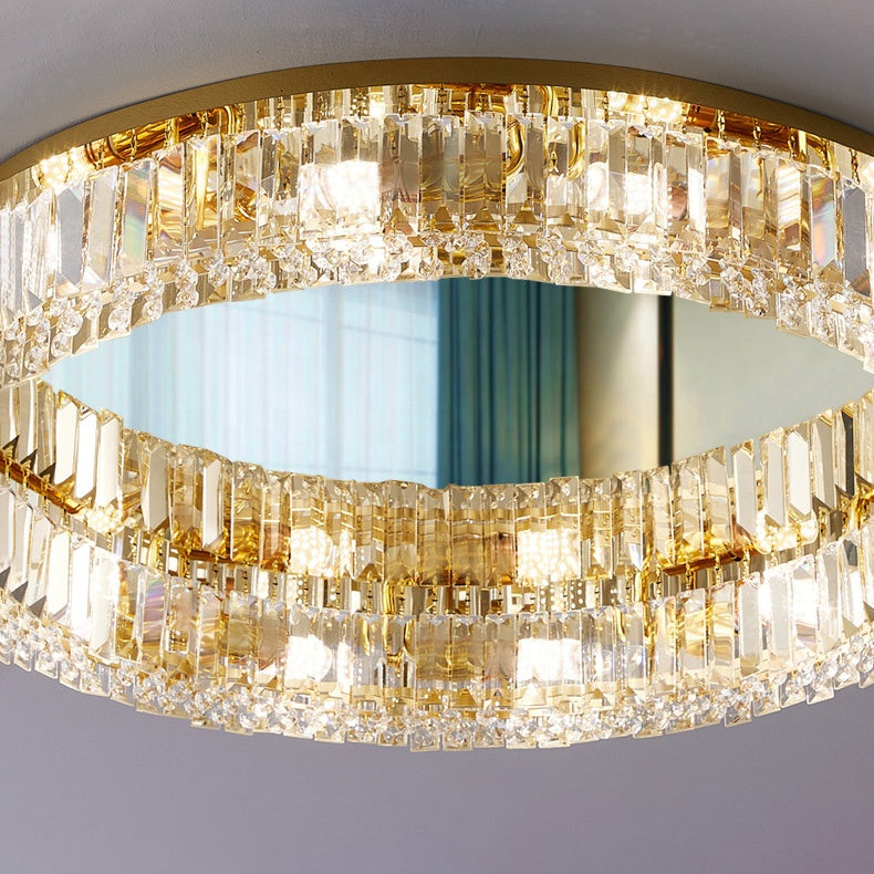 Lustra LED cu telecomanda si cristal VERTUS 31W, 50cm, Cerc, lumina Rece/Calda/Neutra, Dimabila, Auriu