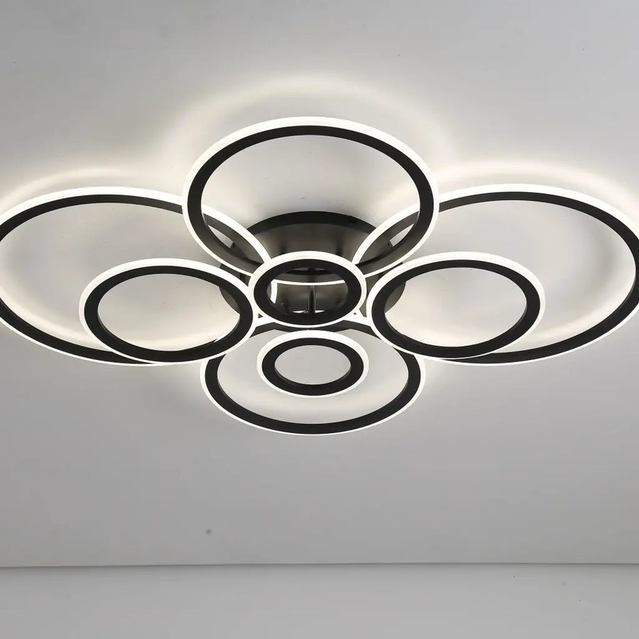 Lustra LED cu telecomanda BETTY 127W, 8 Cercuri, lumina Rece/Calda/Neutra, Dimabila, Negru