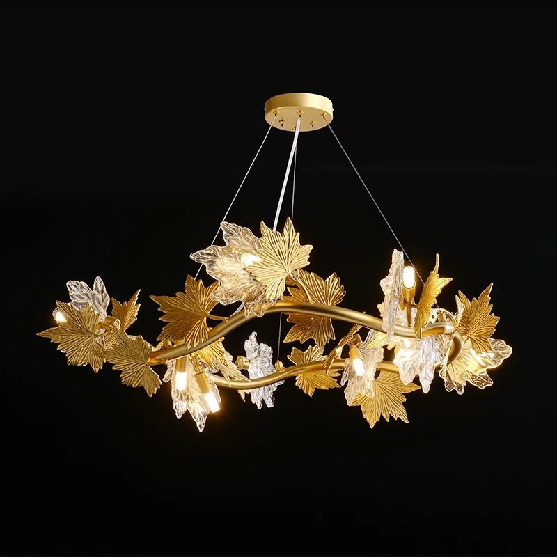 Candelabru Modern, CM260/400+800GD, 12xE14, Diametru 80cm, Auriu, Inaltime Reglabila, Metal si Cristal