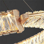 Lustra LED suspendata cu cristal PRISM REGAL 117W, 2 Cercuri, lumina Rece/Calda/Neutra, Dimabila, Auriu, Inaltime Reglabila