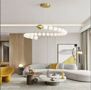 Lustră Suspendată LED Acril Aurelia 41W cu Telecomandă, Dimabilă, 3000K/4000K/6000K, Auriu, Metal și Acril