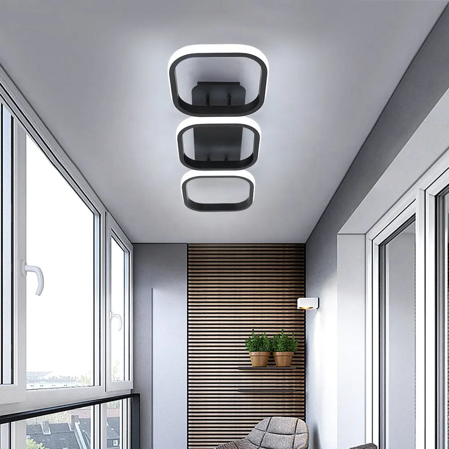Lustra LED VERTEX 34W, 3 Patrate, Liniara, lumina Rece/Calda/Neutra, Neagra