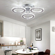 Lustra LED cu telecomanda si cristal ALANUBIS 40W, 3 Cercuri, lumina Rece/Calda/Neutra, Dimabila, Crom Lucios