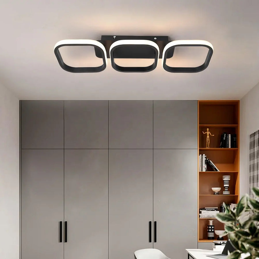 Lustra LED VERTEX 34W, 3 Patrate, Liniara, lumina Rece/Calda/Neutra, Neagra