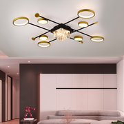 Lustra LED cu telecomanda si cristal GUIDA 46W, 8 Elemente, lumina Rece/Calda/Neutra, Dimabila, Negru Auriu