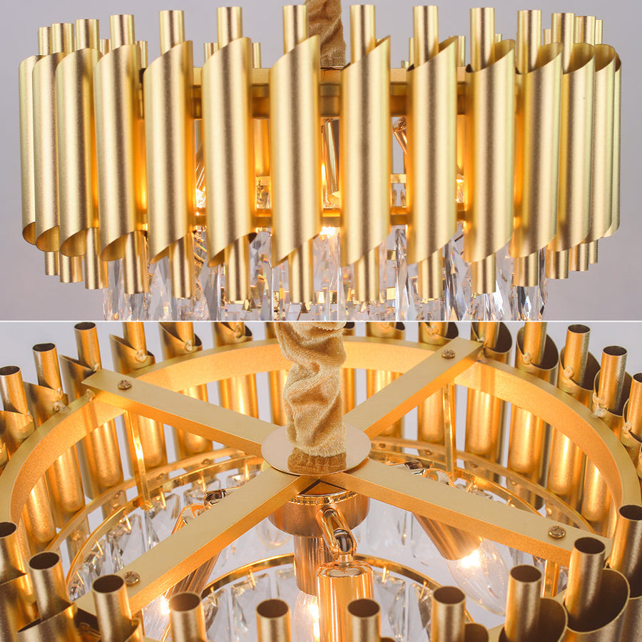 Candelabru Cristal VERSAILLES Petito 3xE14, Diametru 30cm, Auriu, Inaltime Reglabila, Metal si Cristal