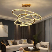 Lustra LED PRISM Luminis, Cristal si Metal, 210W, 4 Cercuri, Dimabila, Lumina Rece/Calda/Neutra, Iluminat Luxos