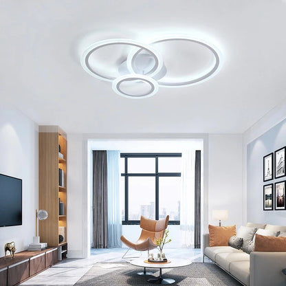Lustra LED cu telecomanda BETTY 40W, 3 Cercuri, lumina Rece/Calda/Neutra, Dimabila, Alb, Metal si Acril