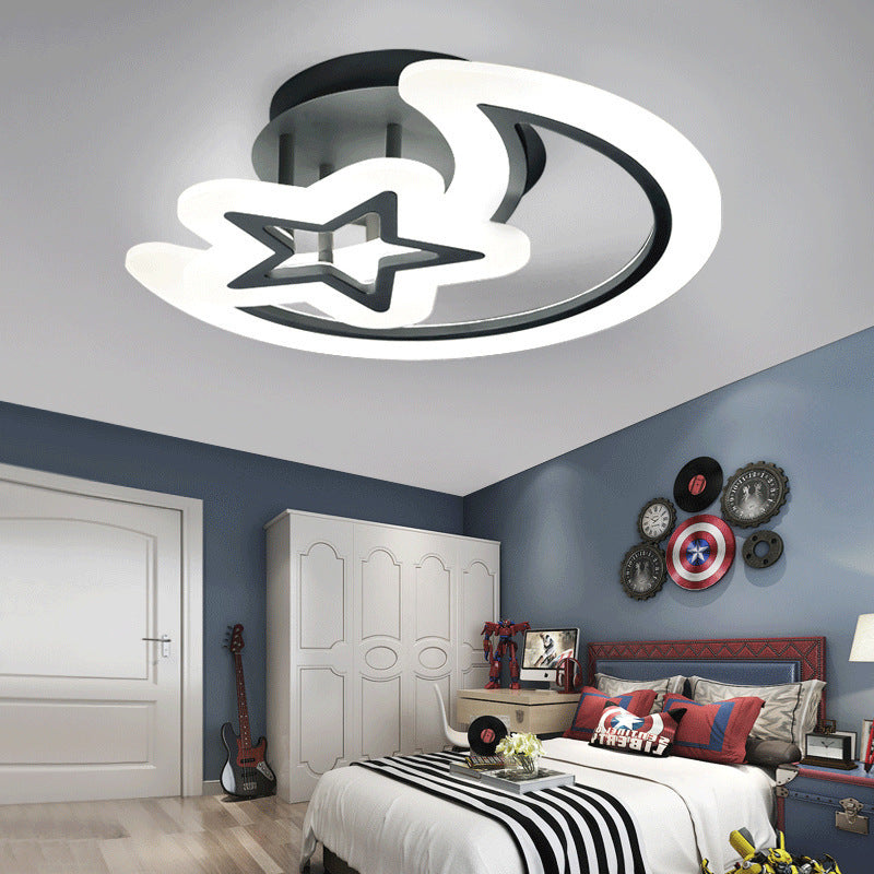Lustra LED cu telecomanda LUNA SI STEA 59W, 2 Elemente, lumina Rece/Calda/Neutra, Dimabila, Negru