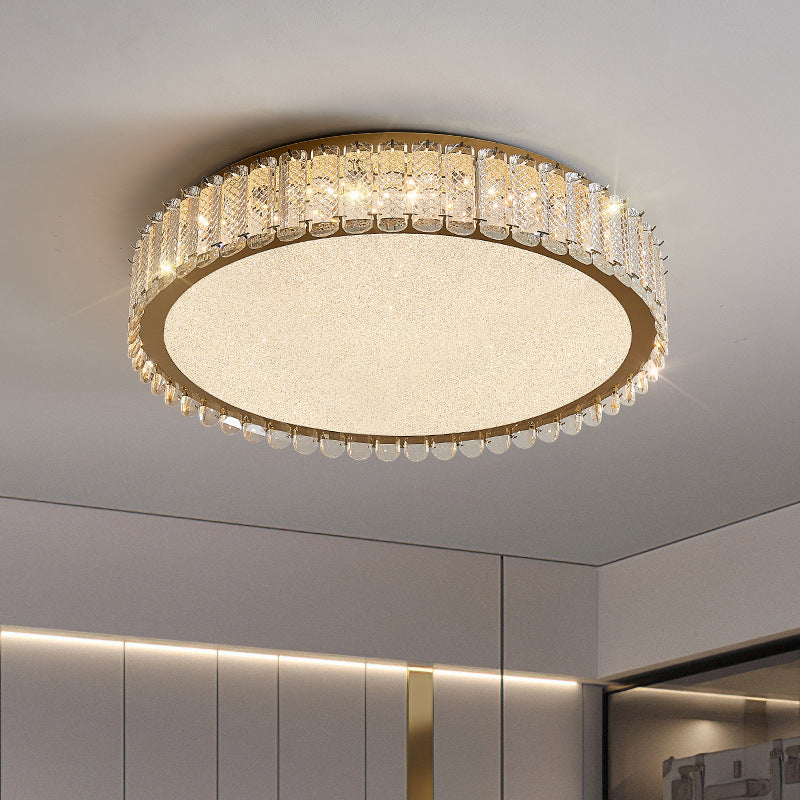Lustra LED cu telecomanda si cristal LLC152/500CH 42W, 49cm, Cerc, lumina Rece/Calda/Neutra, Dimabila, Auriu