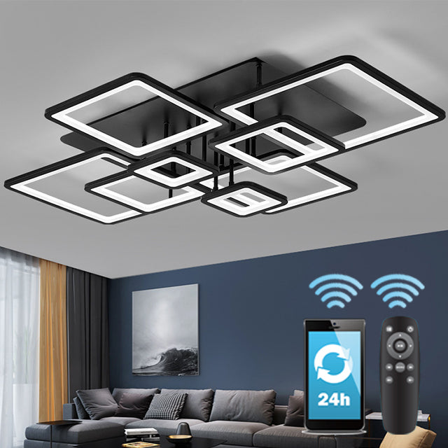 Lustra LED cu telecomanda ELLA 186W, 8 Patrate, lumina Rece/Calda/Neutra, Dimabila, Negru