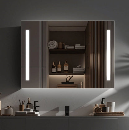 Oglinda LED cu Dulap AXEN 100x70 cm Alb  Banda Verticala si Senzor Touch