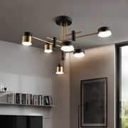 Lustra LED Moderna Ionitus 72W Negru si Auriu, Brate, Lumina Calda/Neutra/Rece 3000K/4000K/6000K, Metal si Acril
