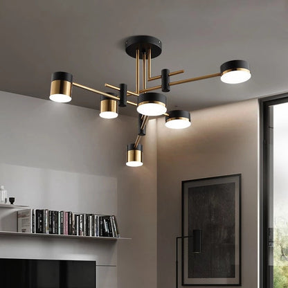 Lustra LED Moderna Ionitus 72W Negru si Auriu, Brate, Lumina Calda/Neutra/Rece 3000K/4000K/6000K, Metal si Acril