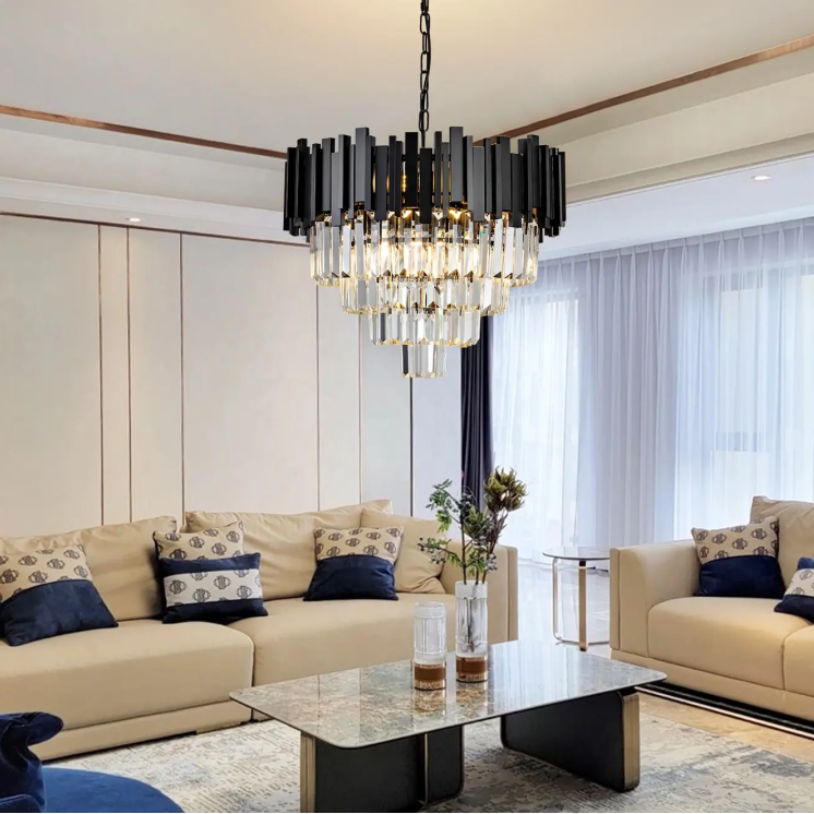Candelabru Cristal BLOIS Magno 8x E14 D60 cm Negru Auriu Inaltime Reglabila
