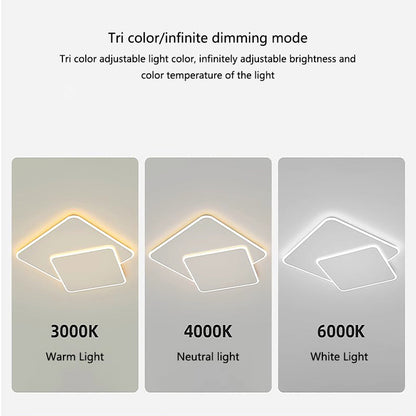 Lustra LED cu telecomanda  FUTURA LUMINA 66W, 2 Patrate, lumina Rece/Calda/Neutra, Dimabila, Alb
