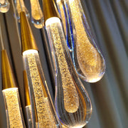 Candelabru Cristal LED Suspendat, Iustinian, Diametru 60cm, Inaltime Reglabila, Auriu, Metal si Cristal