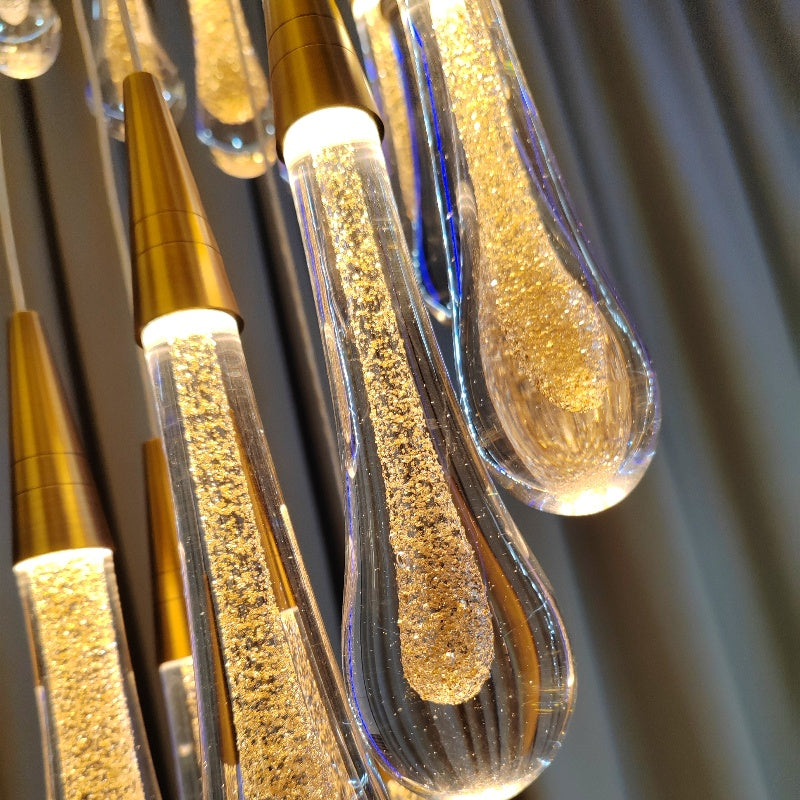 Candelabru Cristal LED Suspendat, Iustinian, Diametru 60cm, Inaltime Reglabila, Auriu, Metal si Cristal