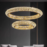 Lustra LED cu Telecomanda, LLC132/300GD, Cristal si Metal, 37W, 2 Cerc, Dimabila, 3000K/4000K/6000K, Iluminat Luxos
